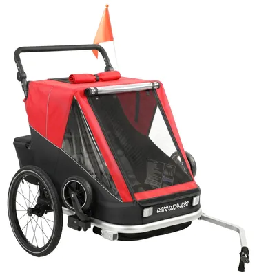 Immagine prodotto di Rimorchio per bicicletta 2-in-1 per 2 bambini | Colore: Rosso | Dimensioni: 82x155x102 cm