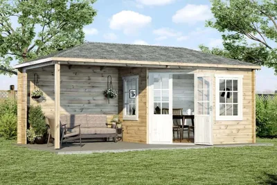 Produktbild von Alpholz 5-Eck Gartenhaus Mosel aus Massiv Holz, Gerätehaus mit 28 mm Wandstärke, Garten Holzhaus inklusive Montagematerial, Geräteschuppen 598 x 300 cm