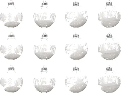 Produktbild von Weihnachtskugeln Glas mit Motiv gefüllt 8cm klar / weiß, 12er Set