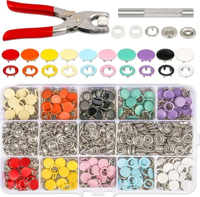 Produktbild von 200 Stück Druckknöpfe, hohle und massive Metallknöpfe, mit Zange, Bastelwerkzeug, für Kleidung, Schuhe, Lederknöpfe, Jeans, Kleidung, Taschen, DIY-Projekte (10 Farben, 9,5 mm)