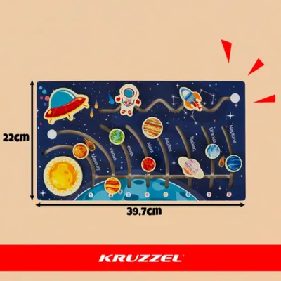 Produktbild von Montessori-Holzpuzzle „Sonnensystem“ – Planetenlabyrinth und Rakete