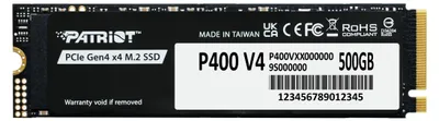Image de PATRIOT P400VP500GM28H SSD P400 V4, 500Go, M.2 2280 PCIe Gen 4x4, 6200/5200 MB/s, noir, dissipateur thermique (P400VP500GM28H)