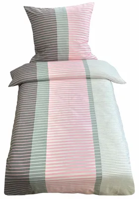 Produktbild von 2 tlg Mikrofaser Bettwäsche 155x220 cm Bettbezug Deckenbezug Kissen Grau Rosa Gestreift