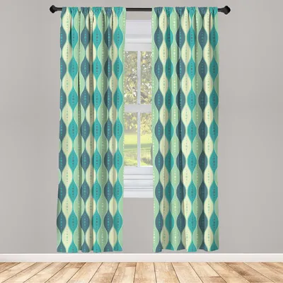 Produktbild von ABAKUHAUS Geometrisch Vorhänge 2 Panel Set für Wohnzimmer Schlafzimmer Nachbildung, Retro- Muster punktierte Design-ovale abstrakte Formen symmetrisch, 150 cm x 175 cm, Kadett Blau Hellgrün