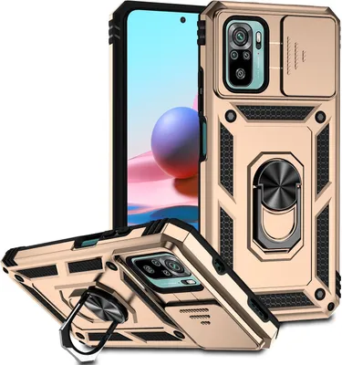 Image de Étui pour Xiaomi Redmi Note 10 4G/ Note 10S étui double couche avec couvercle coulissant pour appareil photo et anneau de support Or