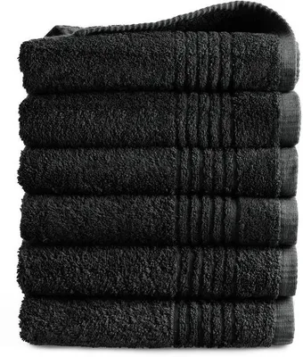 Zdjęcie produktu dla Zestaw 6 ręczników Unyqoos® – 100% bawełna, 600 g/m², kolor czarny, wyjątkowo chłonne ręczniki do kąpieli, idealne do łazienki, siłowni i plaży, certyfikat OEKO-TEX, możliwość prania w temperaturze 60°C