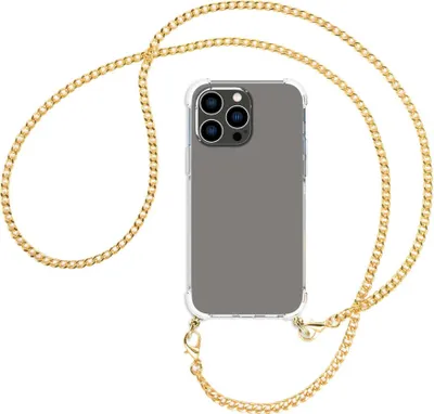 Produktbild von Handykette Backcover-Schutzhülle mit Band (Metall goldfarben) für Apple iPhone 14 Pro Max (6.7'') - goldfarbene Kette