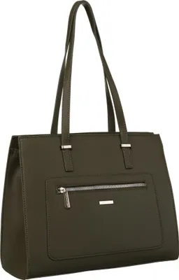 Produktbild von David Jones | Große, ökologische Damenhandtasche, aus Leder, Khaki, 33x25.5x13 cm
