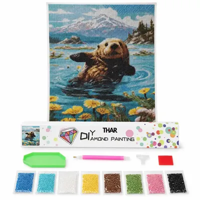 Imagen del producto de THAR, pintura con diamantes, "Nutria en el agua", 40 x 50 cm, kit completo