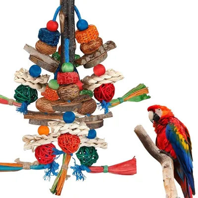 Image de Jouets pour perroquets, jouets à suspendre, blocs de bois colorés, épis de maïs, dimensions 36x20 cm, matériaux naturels