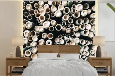 Produktbild von MuchoWow® Fototapete für Wohnzimmer oder Schlafzimmer Wandtapete Vinyl Motivtapete Bambus - Grün - Weiß - 220x220 cm - Tapeten