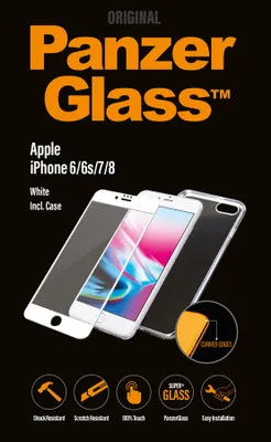 Produktbild von PanzerGlass ® 2-in-1 Set Apple iPhone 11, Apple, Apple - iPhone 6, Apple - iPhone 6s, Apple - iPhone 7, Apple - iPhone 8, Trockene Anwendung, Kratzresistent, Schockresistent, Weiß, 1 Stück(e)