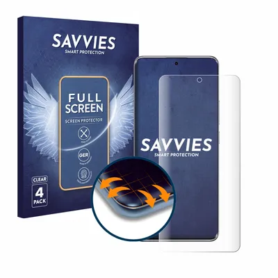 A product box and a screen protector for a smartphone are displayed.