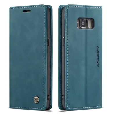 Immagine prodotto di Custodia Galaxy S8, Custodia retrò in Finto cuoio, tasche per carte, chiusura magnetica, custodia con funzione stand per Samsung Galaxy S8 Blu