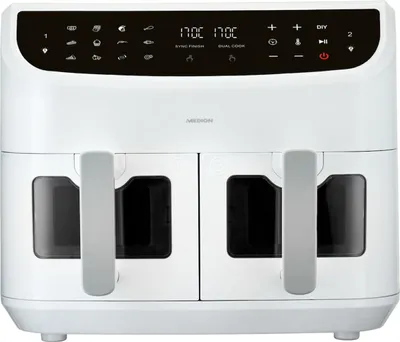 Productafbeelding van Dubbele heteluchtfriteuse Life P20 MD11760 XXL (wit, 2.600 watt, 2 bakken van elk 4,35 liter)