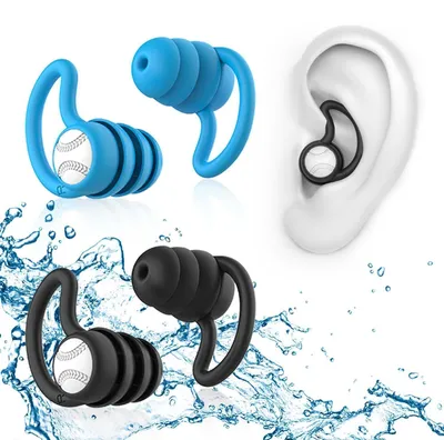 Produktbild von Ohrstöpsel Schwimmen 2 Paar Silikon Wasserdicht Wiederverwendbar Schwarz+Blau