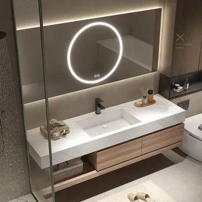 Produktbild von Sinterstein Waschbecken mit Schublade und Ablage – Moderne Waschtischkombination mit LED-Spiegel für das Badezimmer 120*55cm【YT2032-120 K】