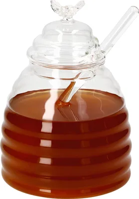 Produktbild von 3tlg Set Honig 500ml Bienchen-Deckel Honiglöffel Glasbehälter Rührstab Aufbewahrung Geschenkidee