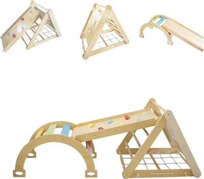 Produktbild von Chipolino Holz-Kindercenter 6 in 1 Kletterwand Rutsche Kletterseil Kletterrampe braun