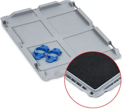 Produktbild von SparSet 10x Auflagedeckel Set Eurobox NextGen mit Schaumstoff und 4 blaue Schiebeschnappverschlüsse | BxT 30x40cm | Eurobehälter, Transportbox, Transportbehälter, Stapelbehälter