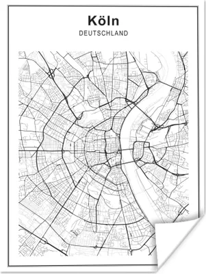 Produktbild von MuchoWow® Poster Stadtplan - Köln - Schwarz und weiß 90x120 cm - Wohnzimmer