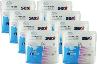 A stack of packages of Seni Active incontinence pants.