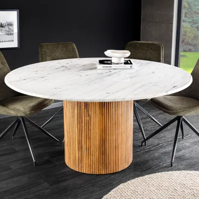 Produktbild von riess-ambiente Design Esstisch TRES CHIC 140cm weiß Marmorplatte rund braun Mangoholz