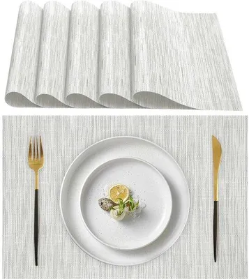 Immagine prodotto di Sottopiatti Unyqoos® – Set da 6 pezzi, eleganti e resistenti al calore, composti per il 70% da PVC e per il 30% da poliestere, lavabili, arrotolabili, ideali per tavole da pranzo e ristorazione, resistenti fino a 100 °C