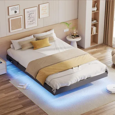 Productafbeelding van IRONCK bedframe, 140x200 cm, zwevend bed met LED-verlichting, bekleed
