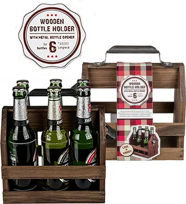 Obrázok produktu pre Drevený držiak na fľaše s kovovým otváračom na fľaše