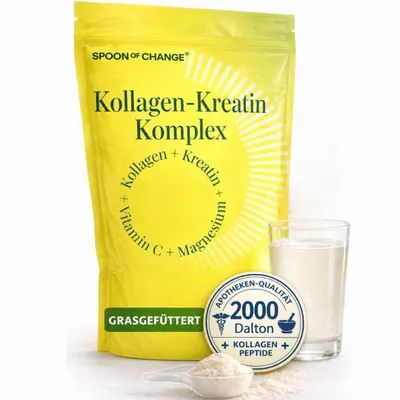 Produktbild von Kreatin-Kollagen Komplex mit Magnesium & Vitamin C - Labor - Hydrolysiertes Kollagen Peptide Typ I+III - Geschmacksneutral - Glow, Power, Sport