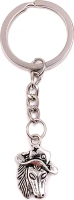 Produktbild von Onwomania Schlüsselanhänger Pferd mit Hut Cowboy Silber Metall Anhänger Charm