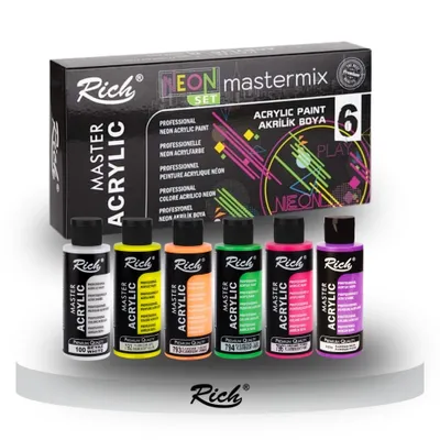 Zdjęcie produktu dla Zestaw farb akrylowych RICH MASTERMIX Neon, 6 kolorów – 60 ml