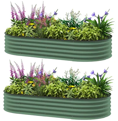 Produktbild von Outsunny 2er-Set Hochbeet aus Stahl, Pflanzbeet Frühbeet Gartenbeet Blumenkasten