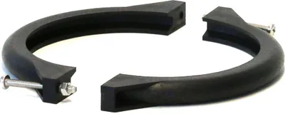 Two black rubber rings with metal fasteners, likely for a filter system.