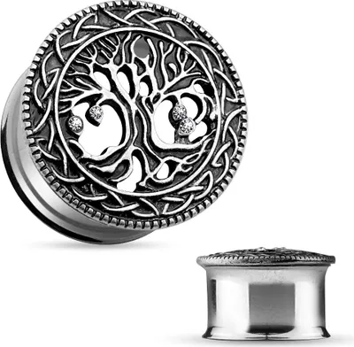 Produktbild von Flesh Tunnel Ohr Piercing Ohrstecker Lebensbaum Double Flare Tree of Life Edelstahl 22 mm