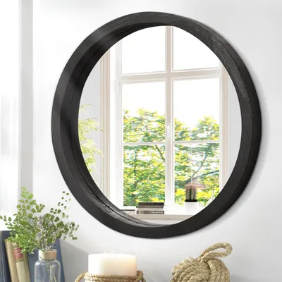 Image de Miroir rond à encadrer, diamètre 50 cm, cadre en bois noir
