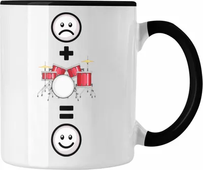 Produktbild von Trendation - Schlagzeug Tasse Geschenk für Schlagzeugspieler  :( + Schlagzeug = :) Lustige Geschenkidee Geburtstag (Schwarz)