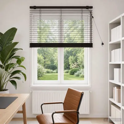 Imagen del producto de Persiana opaca marrón oscuro, 75 x 160 cm, 35 mm, fabricada en madera de paulownia maciza