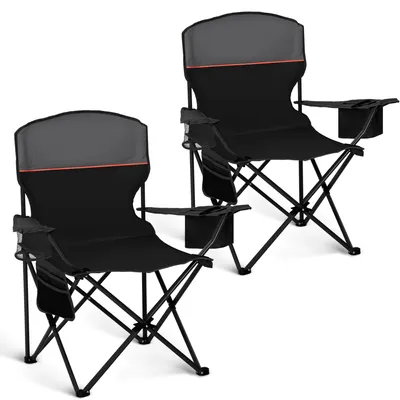 Productafbeelding van Campingstoel, opvouwbaar, set van 2 tot 102 kg, inklapbaar met armleuningen, outdoorstoel, zwart