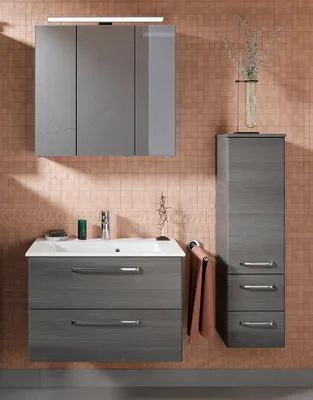 Produktbild von Badezimmer Set inkl. LED Aufbauleuchte TRENTO-66 in Graphit Struktur Nb., B/H/T: ca. 122/200/50 cm