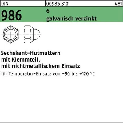 Produktbild von Reyher  986 Sich. Hutmuttern M 12 galv. verzinkt (250 Stück)