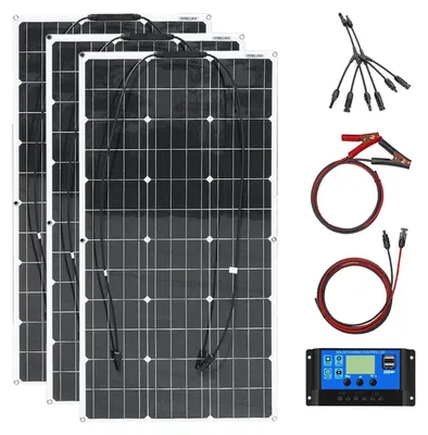 Imagen del producto de Kit de panel solar flexible de 300W - 12V, monocristalino, con regulador de carga, para caravanas y embarcaciones