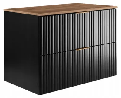 Zdjęcie produktu dla Szafka Łazienkowa Wisząca Pod Umywalkę Flisan 80X46 Cm Z Blatem Czarny Dąb