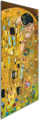 Produktbild von Wallario Flurgarderobe Wandgarderobe aus Glas, mit 7 Haken, Größe 50 x 125 cm, Motiv Der Kuss von Klimt