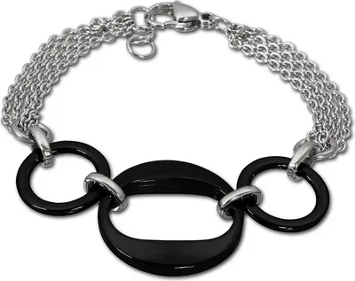 Produktbild von Amello Edelstahl Keramik Armband 3 Ringe Damen Schmuck silber schwarz ESAX05S