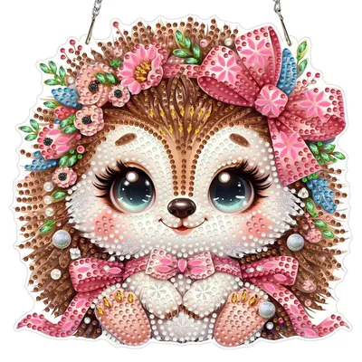 Obrázok produktu pre Ozdoba na šperky technikou "diamond painting" (diamantová mozaika), motív ježko, dvojstranná, rozmer 20x20 cm