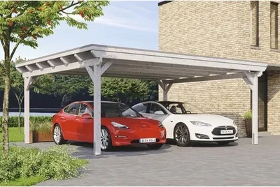 Produktbild von Doppelcarport Konsta Aluminium-Dachplatten inkl. H-Anker 618x500 cm weiß