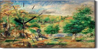 Produktbild von Wohnzimmer-Bild Leinwand Uhr 60x30 Malerei Wald Bäume Landschaft Himmel Wolken - schwarze Hände