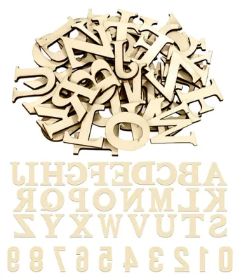 Produktbild von Set aus Holzbuchstaben und -zahlen - 200 Stück Deko-Alphabet und Zahlen - Holzbuchstaben für Bastelarbeiten und Dekoration